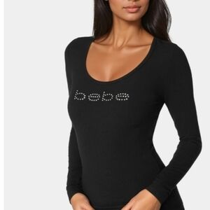 Vintage Bebe Swarovski Crystals Logo Long Sleeve Top Y2K Size Medium